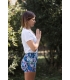 Short de Yoga fleurs bleus et mauves