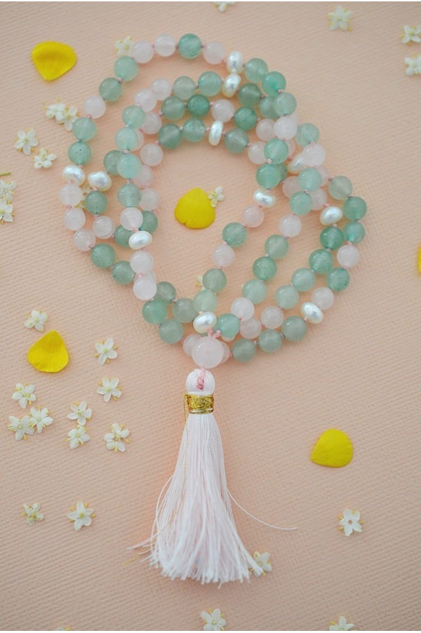 Mala aventurine & quartz rose