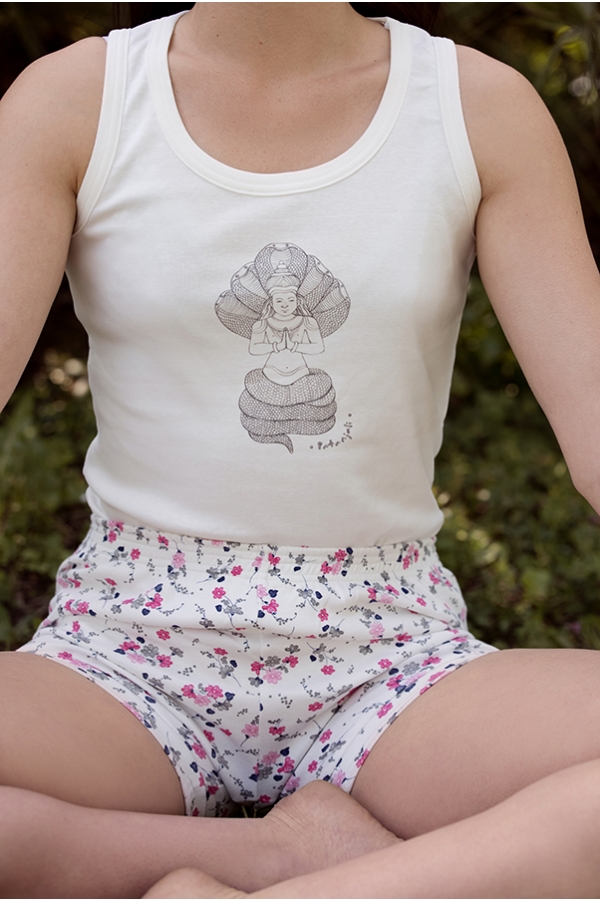 Short de Yoga fleurs fond blanc