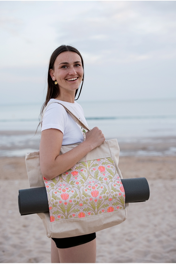 Sac de yoga en lin noir, sac fourre-tout en lin brut avec poche de tapis