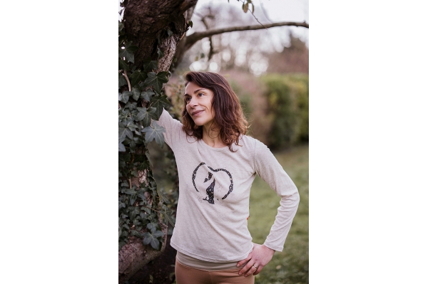 T-shirt Rajakapotasana beige manche longue