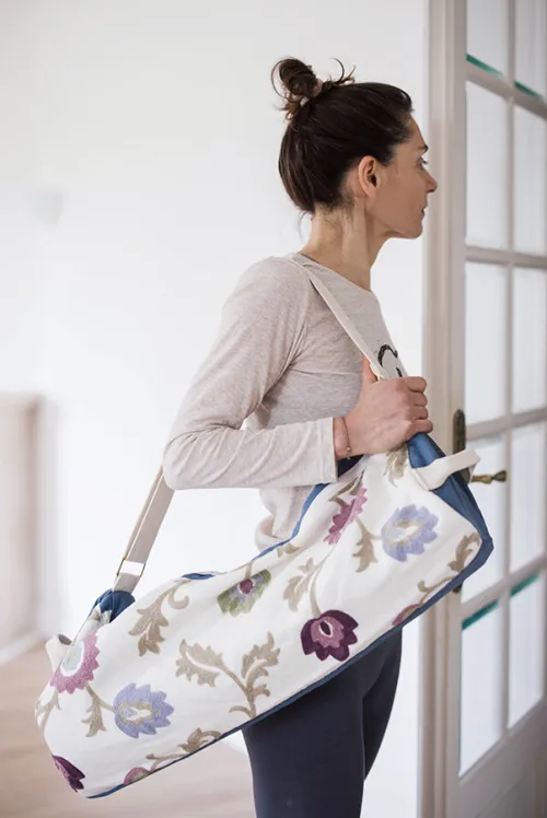 Sac en coton brodé pour tapis de Yoga